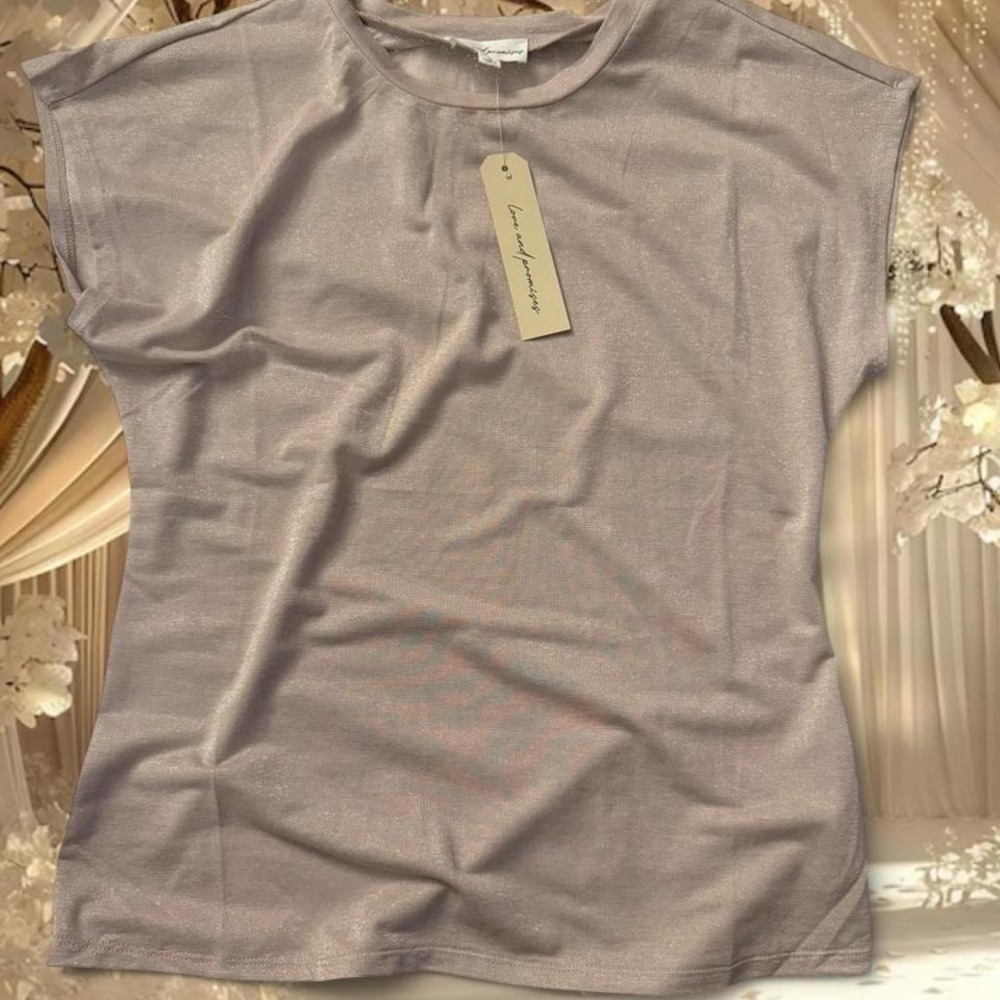 Love and Promises Metallic Knit Cap Sleeve Top Silver Grey‎ LK4540089R Small